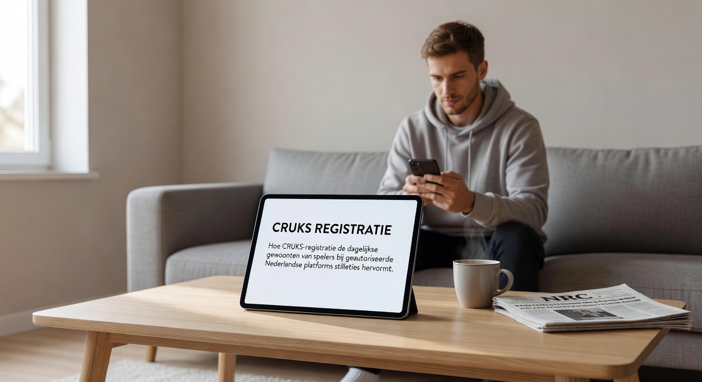 Illustratie van een Nederlandse speler die zijn dagelijkse gewoontes aanpast met CRUKS-controles