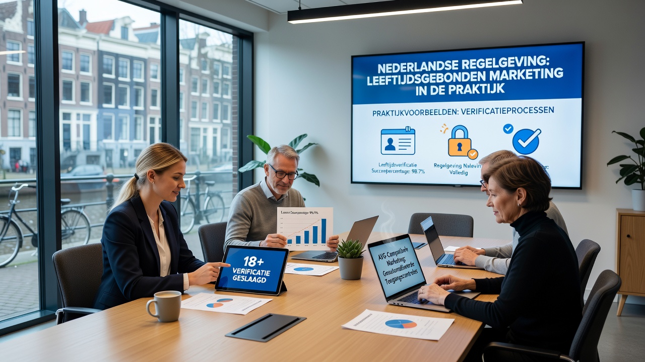 Illustratie van digitale marketingtools met leeftijdsfilters op Nederlandse platforms