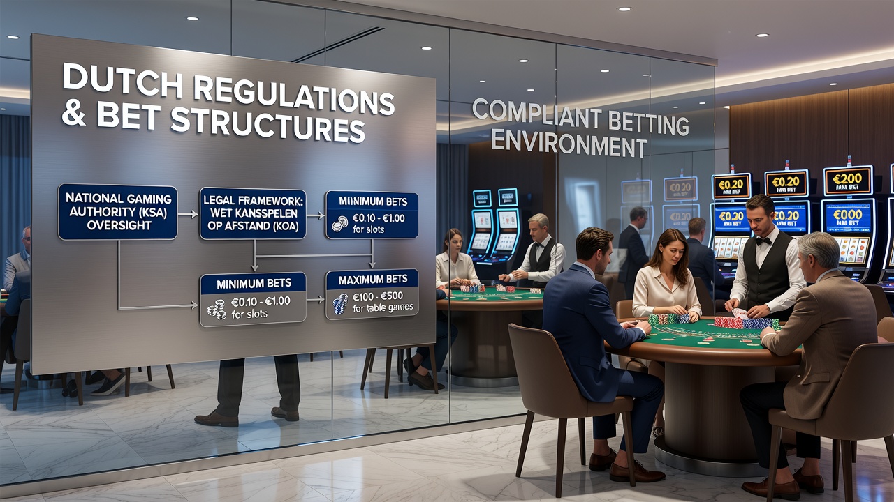 Grafiek die minimum en maximum bet structuren in Nederlandse casino's vergelijkt met data uit 2026