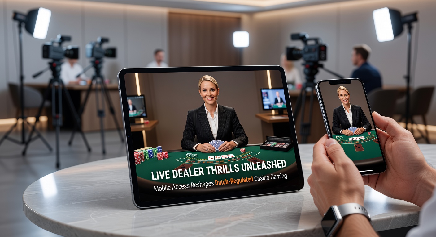 Live dealer roulette tafel op een tablet, met Nederlandse speler die inzet plaatst via mobiele app in een gereguleerd casino