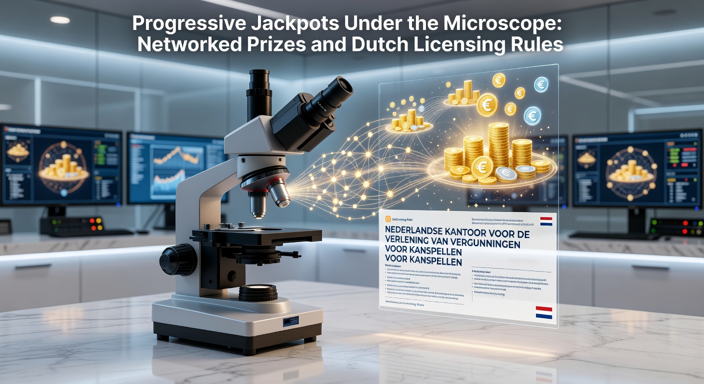 Grafiek van een groeiende progressieve jackpotpot in een Nederlands online casino, met netwerkverbindingen tussen slots