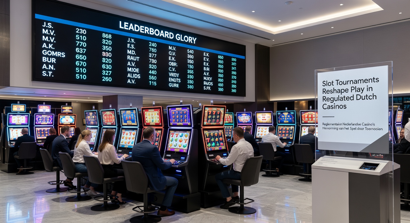 Dynamische close-up van een slot-toernooi interface met real-time scores en prijzen in een Nederlands casino-app