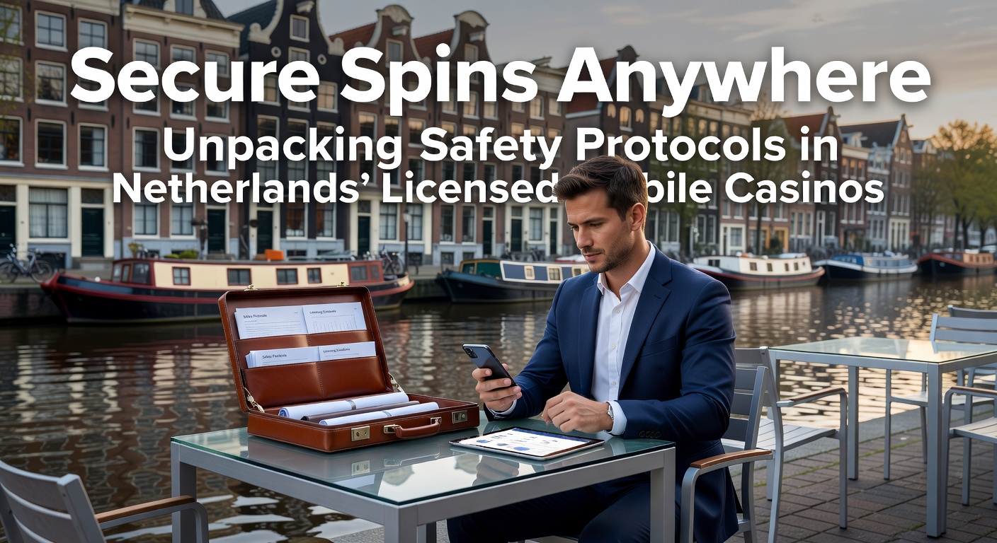 Mobiele casino app op smartphone met beveiligingsslot icoon en Nederlandse vlag op achtergrond